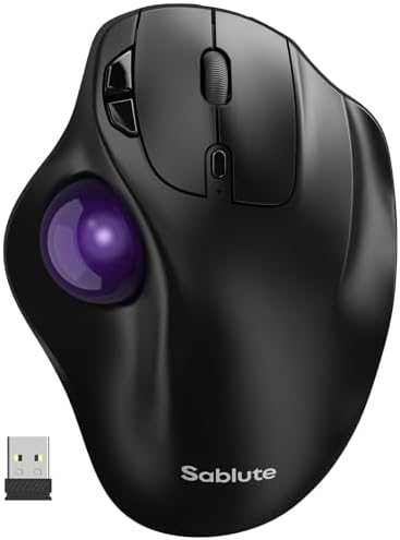 SABLUTE MAM2 Wireless Trackball Mouse Ergonomic with 5Level DPI-Purple Ball