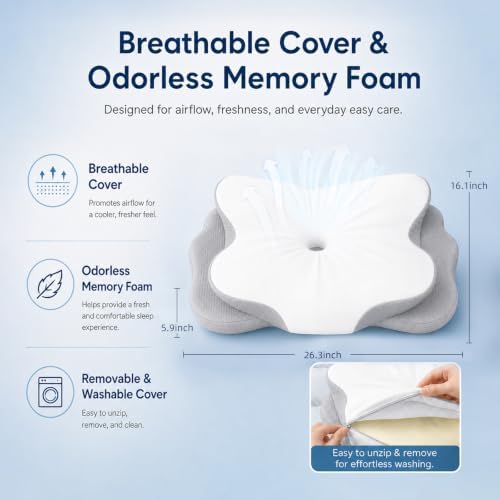 Cervical Neck Pillow for Pain Relief,Memory Foam Ergonomic Pillow