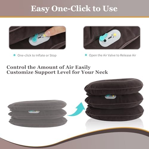 Electric Pump Cervical Neck Traction Device for Neck Pain Relief, One-Click-to-Inflate Neck Stretcher Support Brace for Home Use Neck Decompression (Built-in Battery & Motor Powered) Gray