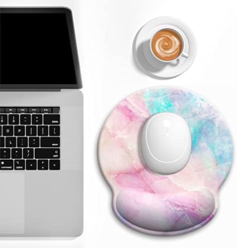 Ergonomic Mouse Pad with Wrist Support, Marble Style Memory Foam Wrist Rest Mouse Pads, Cute Laptop Computer Office Accessories Decor, Pain Relief Mousepad for Gaming Typing Work Women, Pink