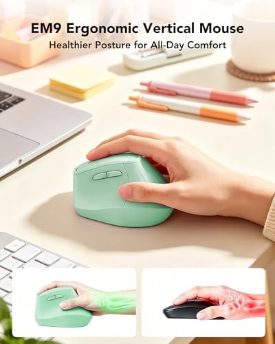KYSONA Ergonomic Mouse Wireless, Bluetooth Vertical Mouse, 5-Level Adjustable DPI, 2.4G Silent Switch Mice for Windows, MacOS, IPadOS, Laptop, PC, Green