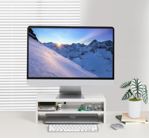 White Monitor Stand Riser For Desk Organizer Desktop Printer/ Laptop Storage Shelf