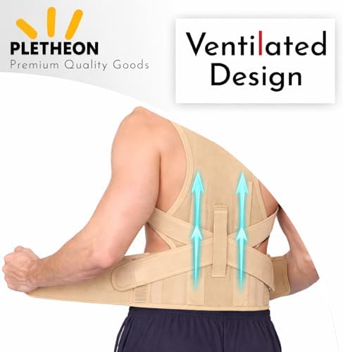 Posture Corrector for Men & Women by Plethon – Adjustable Back Brace, Clavicle Support & Upper Back Straightener for Better Sitting and Standing Posture, Fits 30–46 Inch Waist (Beige)