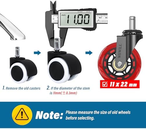 WEWILL Office Chair Wheels - Rubber Casters Replacement Universal Fit 98% Chair(Set of 5) Heavy Duty 3 Inch Smoothly & Quietly Safe for All Floor, Hardwood, Tile, Carpet, Noise Free - Red