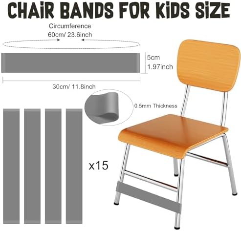 PLULON 15 Pack Chair Bands for Kids with Fidgety Feet Fidget Bands for Classroom Chairs Bands for Students Chairs Desks with Sensory ADHD ADD Autism - Gray