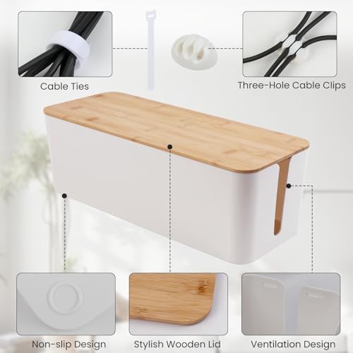 Tuwechen 2 Pack Cable Management Box, Wooden Style Cord Organizer Box