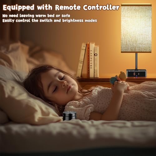 Bedroom Nightstand Lamp with Charger, Touch Table Lamps with Remote Control