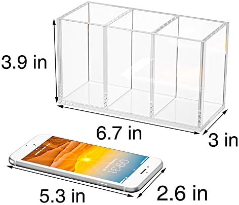 NIUBEE Acrylic Pen Holder 3 Compartments, Clear Pencil Organizer Cup for Countertop Desk Accessory Storage