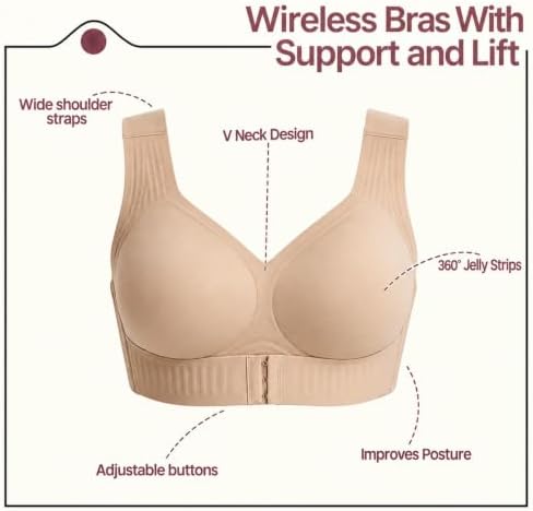 Posture Bra for Women - Front Closure Cross Back Corrector Bras Wireless Seamless Full Support Push Up Bralettes