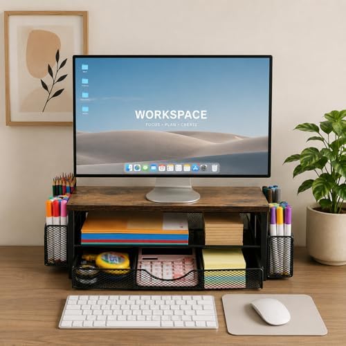 Monitor Stand Riser with Storage Drawer, Desk Organizer