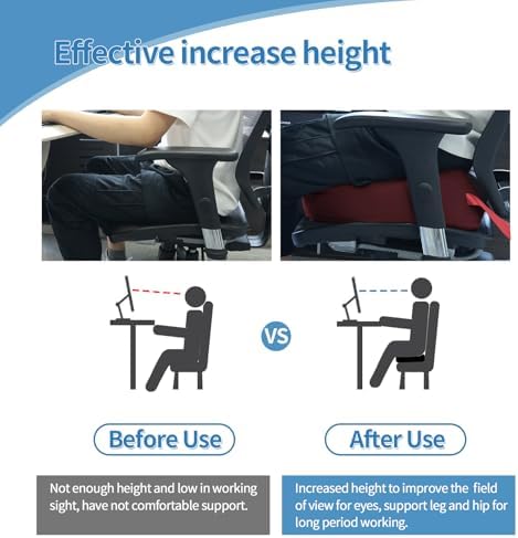YOUFI Leather Seat Cushion Extra-Thick Booster for Office Chair to Rise Height - Full Filling for Support - with Breathable Cover, Handle and Buckle - Relieves Back Pain – 18"x16"x6" (Red)