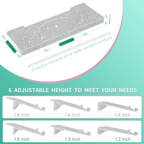 Ergonomic Computer Keyboard Stand - Adjustable Keyboard Riser Tilt Glitter Silver Acrylic Keyboard Tray Non-Slip Elevated Typing Key Board Holder Lift for Home Office Desk Accessories