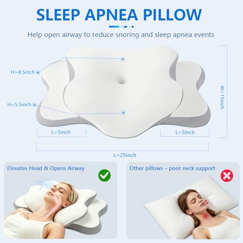 Cervical Neck Pillow for Neck Pain Relief & Side Sleeper | Ergonomic Pillow for Sleep Apnea, Neck Pain, and Snoring Relief | Orthopedic Memory Foam with Ergonomic Neck Support, White, Standard