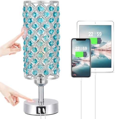 Blue Crystal Bedside Lamp, Nightstand Lamp for Bedroom (Bulb included)