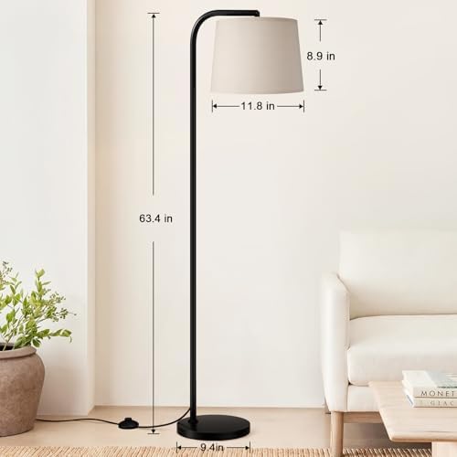 Ambimall Remote-Controlled Floor Lamp - Color Temperature Adjustable and Fully Dimmable, Standing Lamp for Living Room with Rotating Head, Tall Lamp for Bedroom, 9W Bulb Included (Black and Beige)