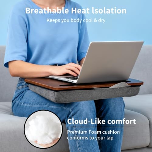 Home Office Lap Desk with Wrist Rest Laptop Bed Desk for Notebook, Laptop, Tablet, Lap Stand with Tablet, Phone Holder Fits Up to 14 Inch Laptops (Brown)