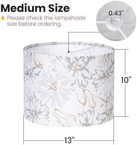 AELS Boho Lamp Shades Set of 2, Floral Fabric Drum Lampshades for Table or Floor Lamps, 13x13x10 Medium Size (Spider Fitter), Easy Assembly Required