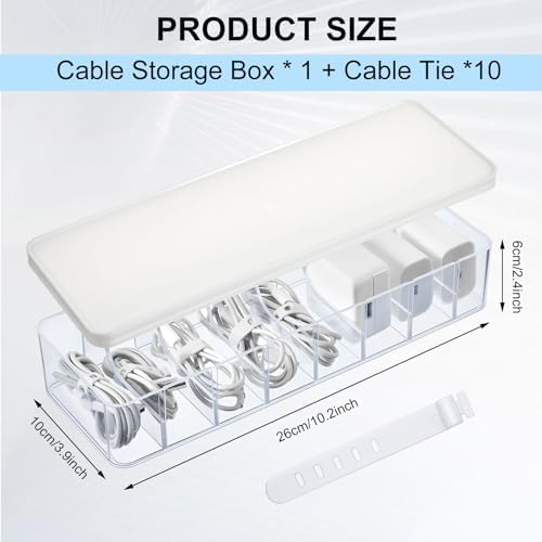 Tatuo Cord Organizer Box with Lid, Clear, White, 1 Pack