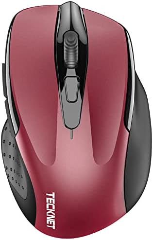 TECKNET Wireless Mouse, BT 5.0/2.4G, Silent 4800 DPI 6 Buttons, Red