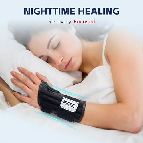 FEATOL 2 Pack Carpal Tunnel Wrist Brace For Work With Wrist Splint, 6.5'' Wrist Brace Night Support For Women Men, Pain Relief For Tendonitis, Arthritis, Pregnancy, Typing, Right and Left Hand, Medium