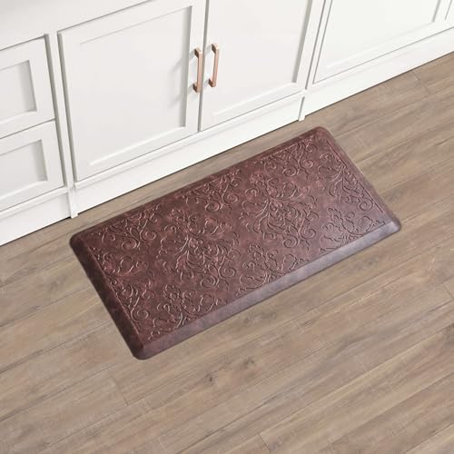 Chef Gear - Anti-Fatigue Wellness Kitchen Mat - Marni Design - Cushioned Comfort Chef Mat - Faux Leather - Cooking & Standing Relief -Skid-Resistant - Measures 17.5"x32" - Red