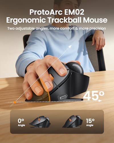 ProtoArc EM02 Wireless Trackball Mouse, Ergonomic Thumb Ball Control, Gray