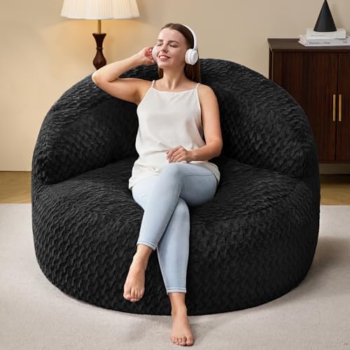 Hobestluk Adult Bean Bag Chair Memory Foam Faux Fur, Chevron Black Medium