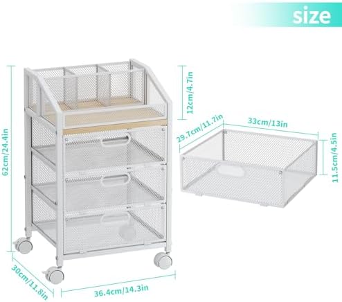 HapiRm Rolling Makeup Cart Organizer - Under Desk Makeup Storage with Wheels, Floor Make up Cart Skincare Organizers Desk Vanity Storage Organizer Cabinet for Cosmetics Makeup Brush Hair Tool, White