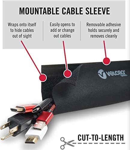 VELCRO Brand Mountable Cable Sleeve, Black, 12 in, 2 Pack