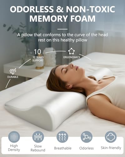 SMDR Ergonomic Memory Foam Cervical Pillow, Orthopedic Waterdrop Design Neck and Shoulder Support Pillow for Pain Relief, Spine Alignment, High-Low Contour (4.3"–1.2"), Washable Breathable Cover