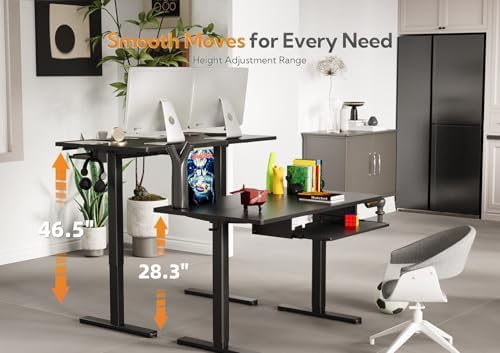 Claiks Adjustable Standing Desk with Keyboard Tray 48 x 24 Inches Black