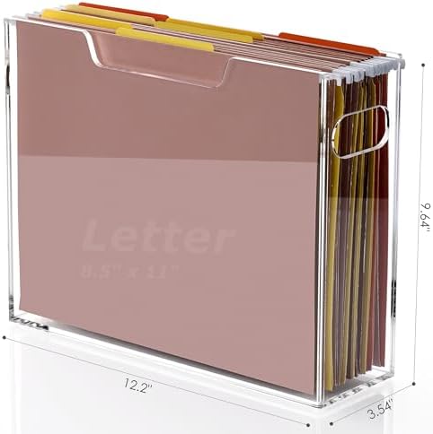 DINGHUO Acrylic File Organizer Box Letter Size Hanging File Organizer, Clear Portable File Folder Box with Handle, Filing Crate Bin Holder for Desk, Office, Home, School - 1 Pack