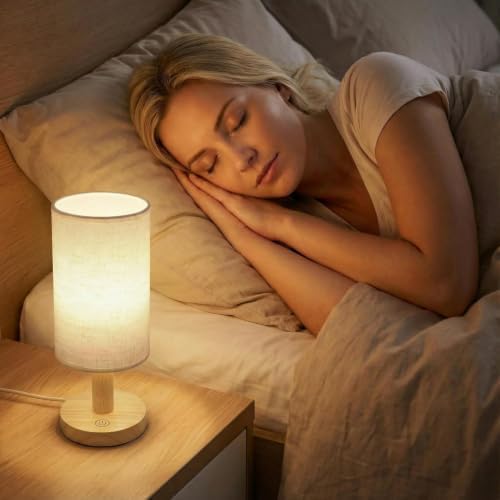 Touch Bedside Table Lamps Set of 2 with Stepless Dimming, USB Powered