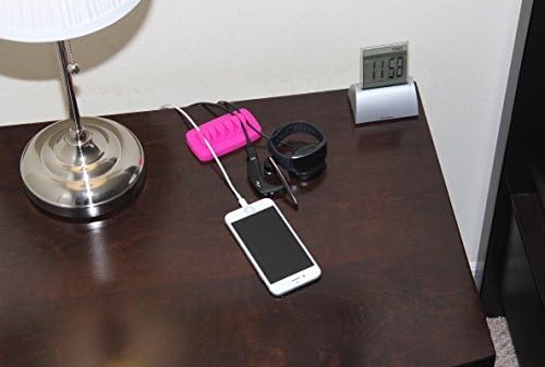 Heaviest Cable Organizer on the Market! Compact and Weighted Desktop Cord Holder for Desk and Nightstand, Eco-Friendly Silicone, No Bad Smell, Bundled with 4 Reusable Cable Ties! (Fuscia Pink)