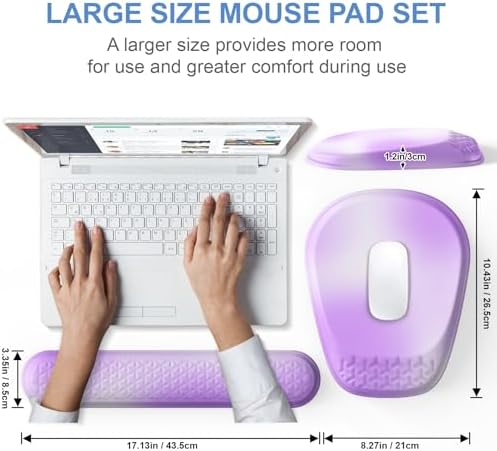 Mouse Pad with Wrist Rest, Comfortable Memory Foam Wrist Rest for Computer Keyboard, Ergonomic Mouse Pad Set for Easy Typing & Pain Relief - Gradient Purple