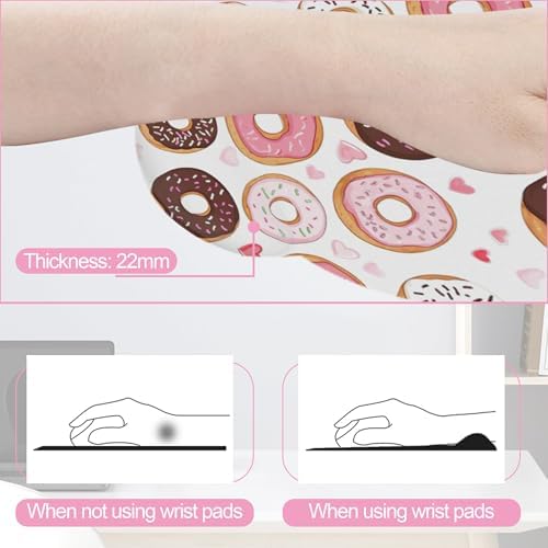 Cute Pink Donut Ergonomic Wrist Support Keyboard Mouse Wrist Rest Set, Computer Office Comfortable Wrist Rest for Mouse Easy Typing