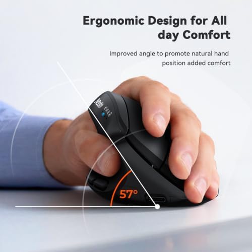 MEETION Left-Handed Ergonomic Vertical Mouse, Wireless, Rechargeable, Black