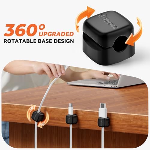 6Pack Cable Clips Cord Organizer for Desk, 360° Rotatable, Black