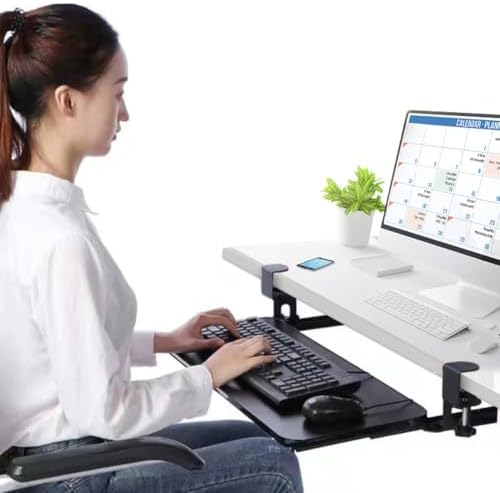 Keyboard Tray Under Desk with C Clamp Mount Slide Out Computer Keyboard Drawer Height Adjustable Under Desk Keyboard Drawer Slide-Out Platform Computer Drawer
