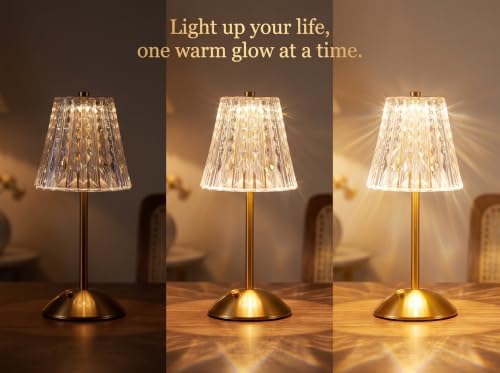 2 Pack Cordless Lamps Crystal Table Lamps,Rechargeable Touch Lamp