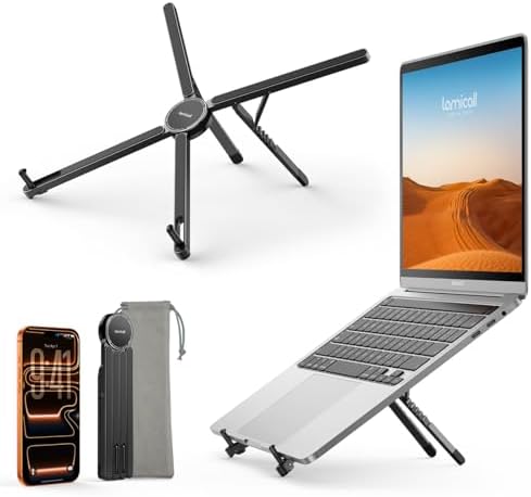 Lamicall Ultra Lightweight Laptop Stand for Desk + 360°Rotation Adjustable iPad Stand for Desk