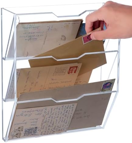 MyGift 3 Tier Acrylic Mail Sorter Wall Mounted Letter Holder Rack