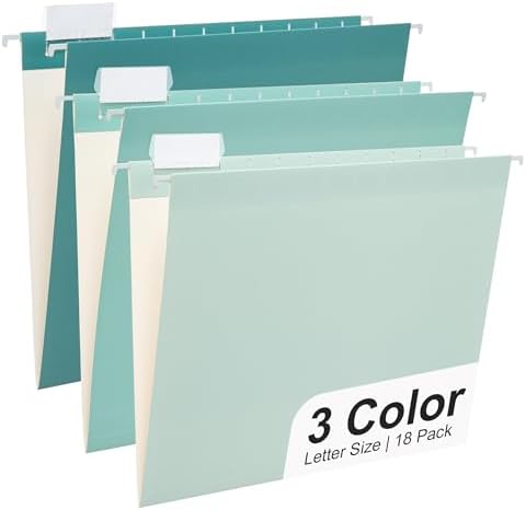 Y YOMA 18 Pack Gradient Hanging File Folders Letter Size Decorative Hanging Folder Pretty File Folder Organizer for Filing Cabinet Office Home with 1/5-Cut Adjustable Tabs, Teal Blue