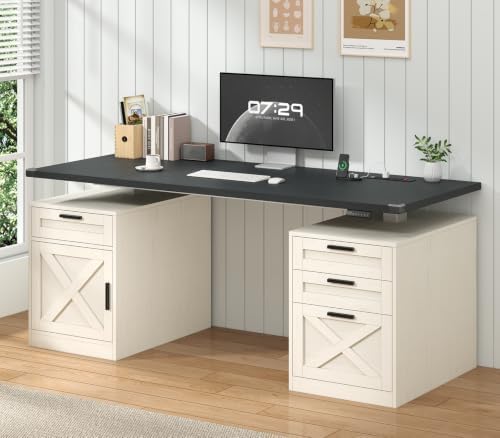 YOMILUVE 60" Farmhouse Electric Standing Desk with Drawers for Home Office