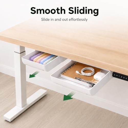 YOOUSOO Under Desk Drawer Organizer, 2 Pack Self Adhesive Slide Out Desk Storage Drawers, Hidden Desk Drawer Attachment for Pens, Notes, Cables, Earbuds and Small Office Accessories