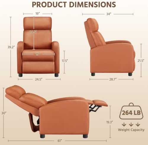 Yaheetech Recliner Chair with 3 Adjustable Angles Living Room Chairs Tan