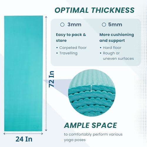 Everyday Yoga Deluxe Mat, Spacious 72"x24" Non-Slip, 3-5mm Extra Thick