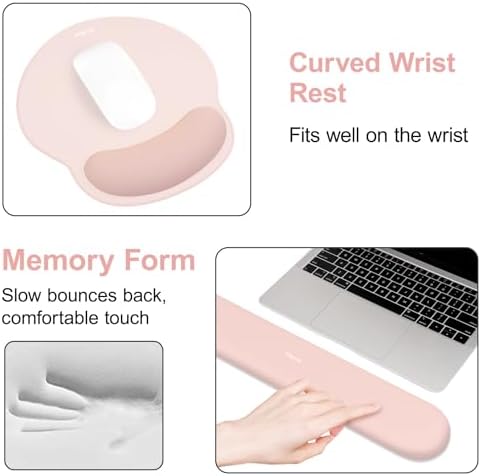 MOSISO Wrist Rest for Mouse Pad Set, Large Gaming Deskpad, Baby Pink