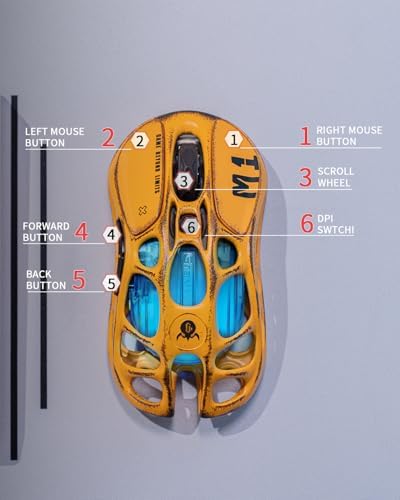 GravaStar Mercury M1 Pro Gaming Mouse, Lightweight Magnesium Alloy, 26,000 DPI, PAW3395DM Sensor, 5 Programmable Buttons, Support Wired/2.4GHz/BT, Up to 200 Hours Battery Life (Battle-Yellow)