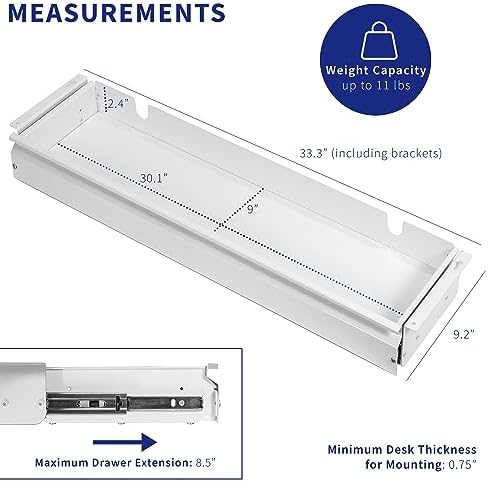 VIVO White Under Desk 33 x 9 in Slide Out Storage Drawer, DESK-DR33-W